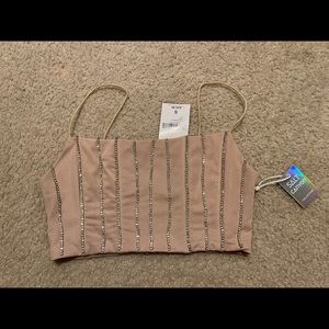 BNWT cute beige corset style crop top w stones.